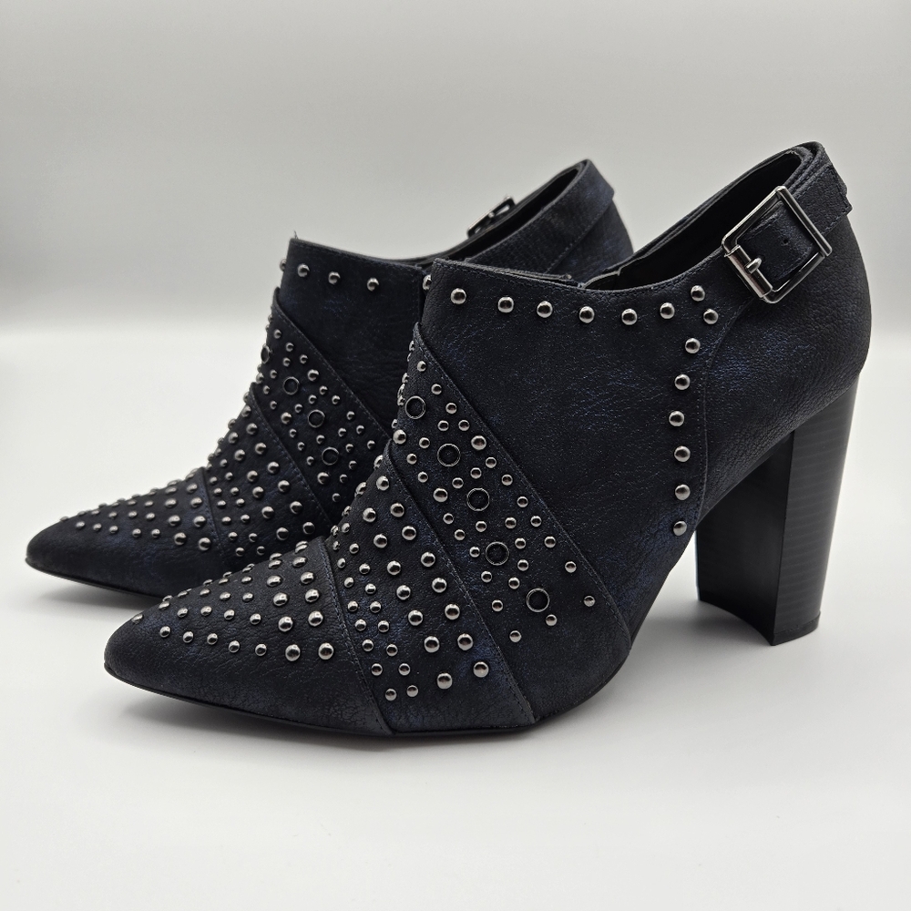Kaari Blue Kristen Navy Blue Studded Side Zip Heeled Boots Booties Size 9